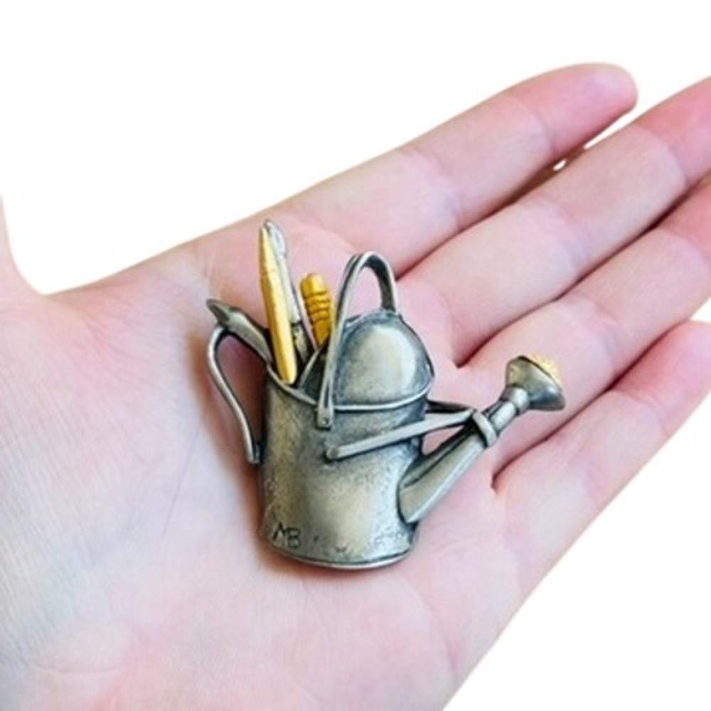 VTG M Bastin Watering Can Pin Brooch Pewter Silver Gold Retro 90s Home & Garden